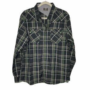 Oakley Button Down Shirt Men's Medium Regular‎ Black Green Plaid Cotton Elastane